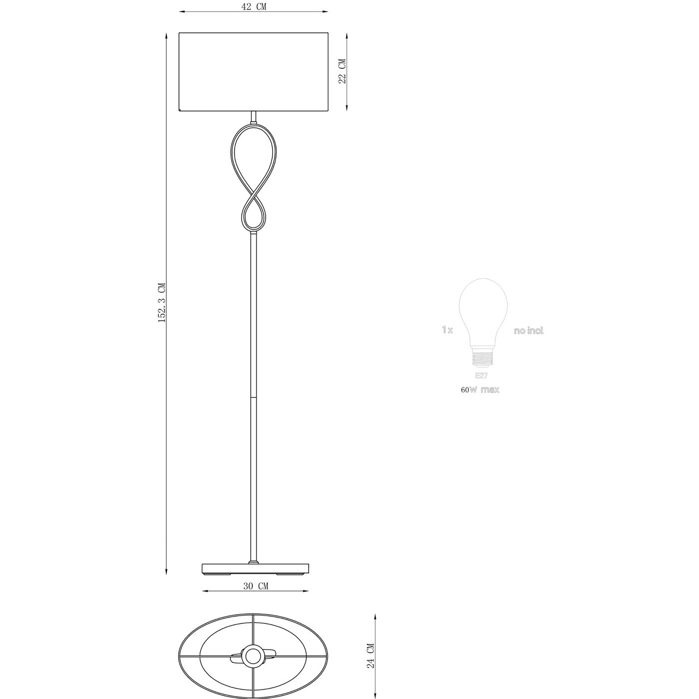 Floor Lamp Grey Chrome Effect Standing Bedroom Living Room Light IP20 60W H1.52m - Image 6