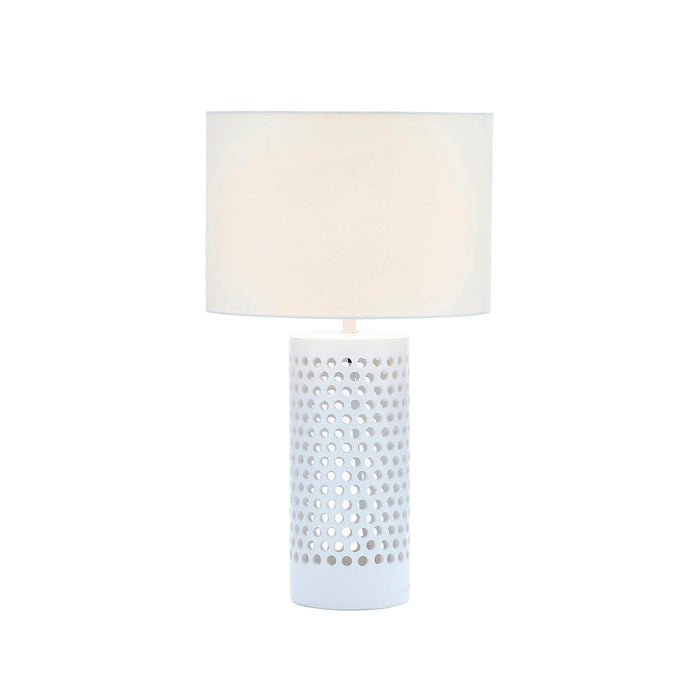 Table Lamp Bedside Light Ceramic White Drum Shade Modern Cylinder Bedroom - Image 2