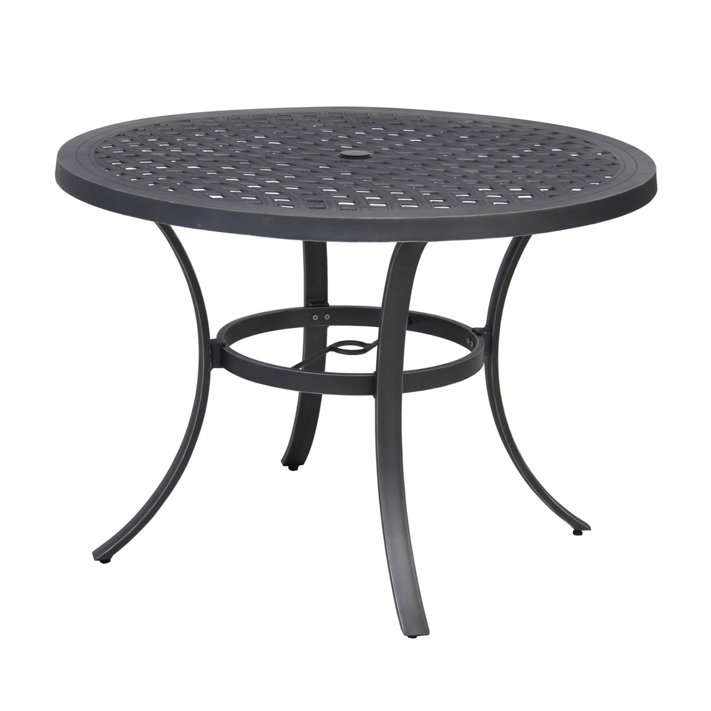 Garden Dining Table Metal Grey 4 Seater Round Umbrella Hole Outdoor Furniture - Image 1