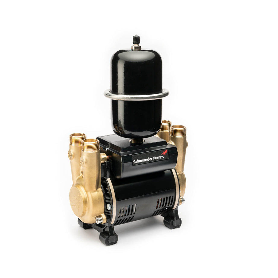 Salamander Shower Pump Twin Brass CT Force 20TU 2 Bar (H)315mm (W)125mm (L)186mm - Image 1