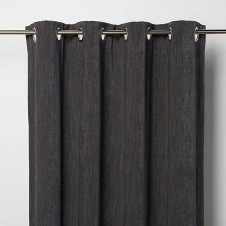 Blackout Eyelet Curtain Dark Grey Chenille Woven Effect Single (W)167cm (L)183cm - Image 1