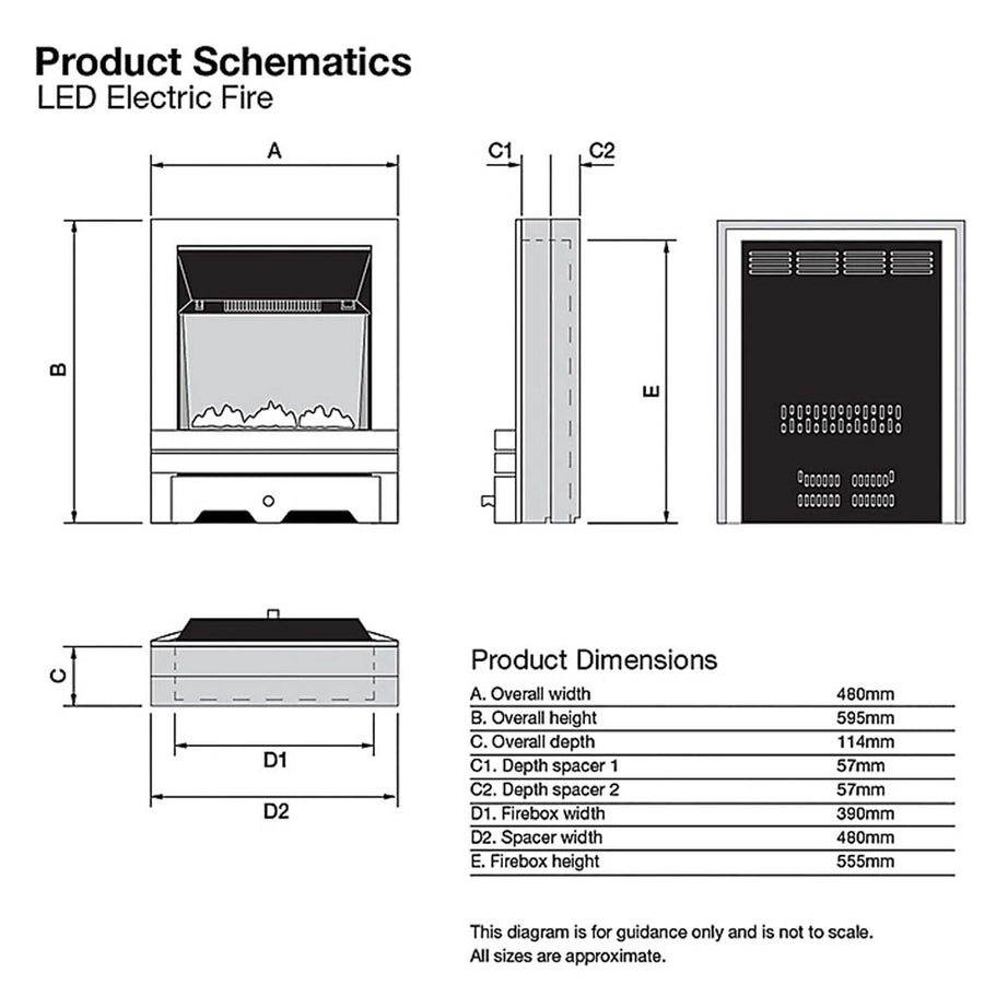 Electric Fire Realistic Flame Effect Inset Freestanding 2kW Remote Controlled - Image 2