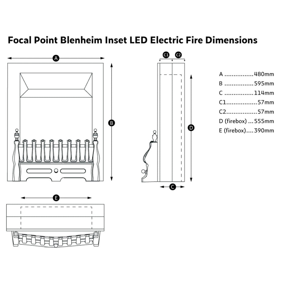 Electric Fireplace Inset Heater Realistic Flame Effect Brass Remote Control 2kW - Image 5