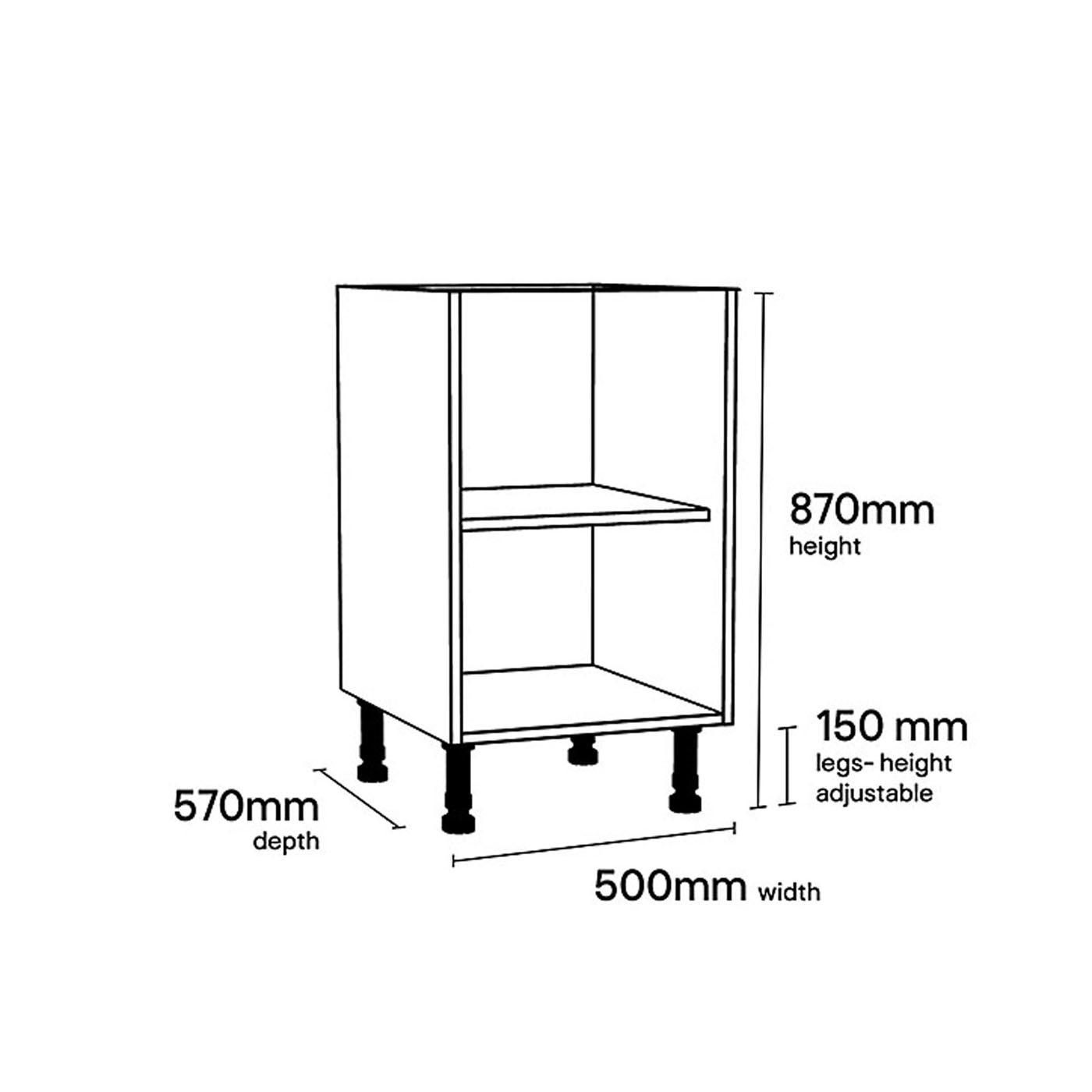 GoodHome Base Unit Caraway White Matt With Shelf Legs Easy Assembly HDF (W)500mm - Image 2