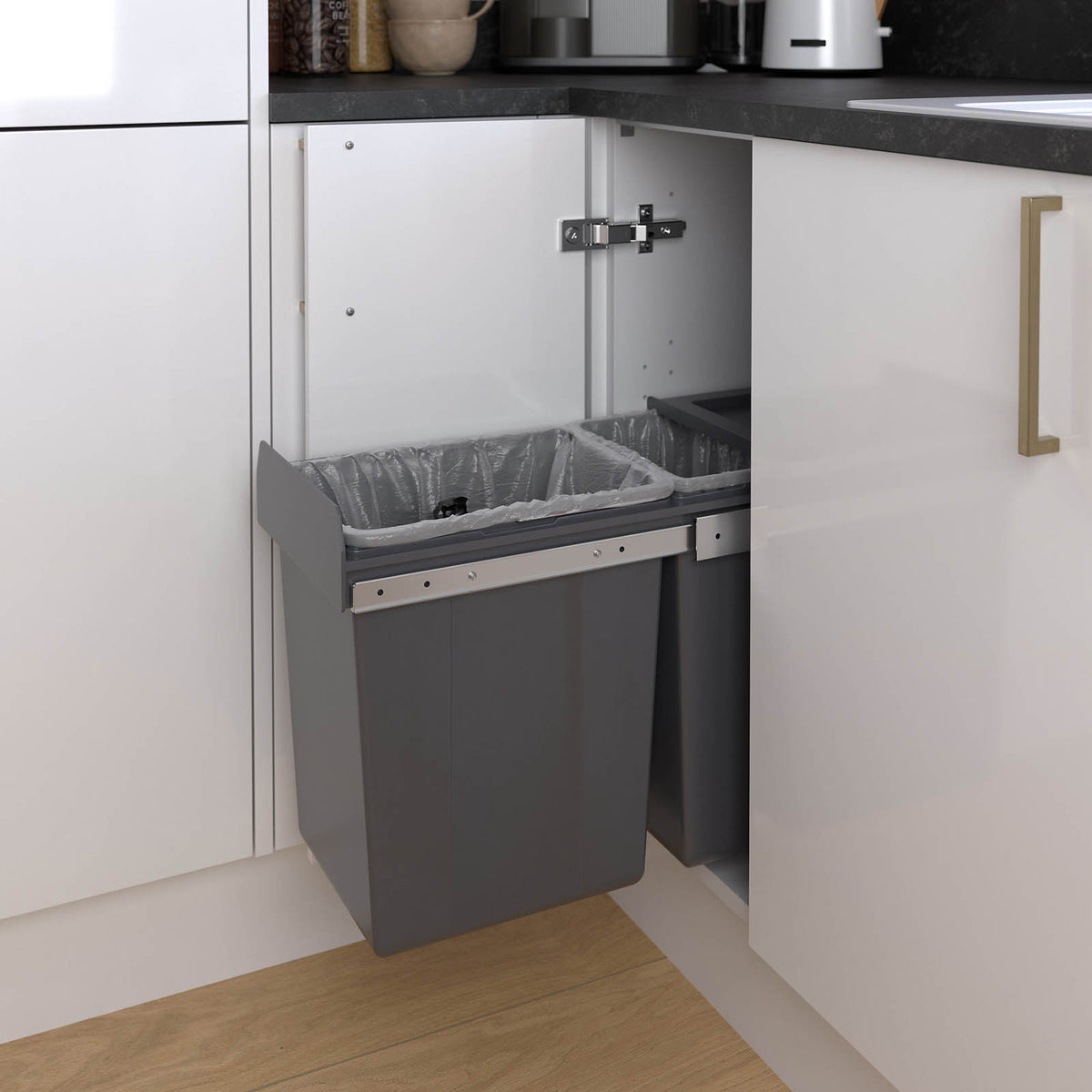 GoodHome Vigote Anthracite Integrated Kitchen Pull-out bin, - 26L - Image 1