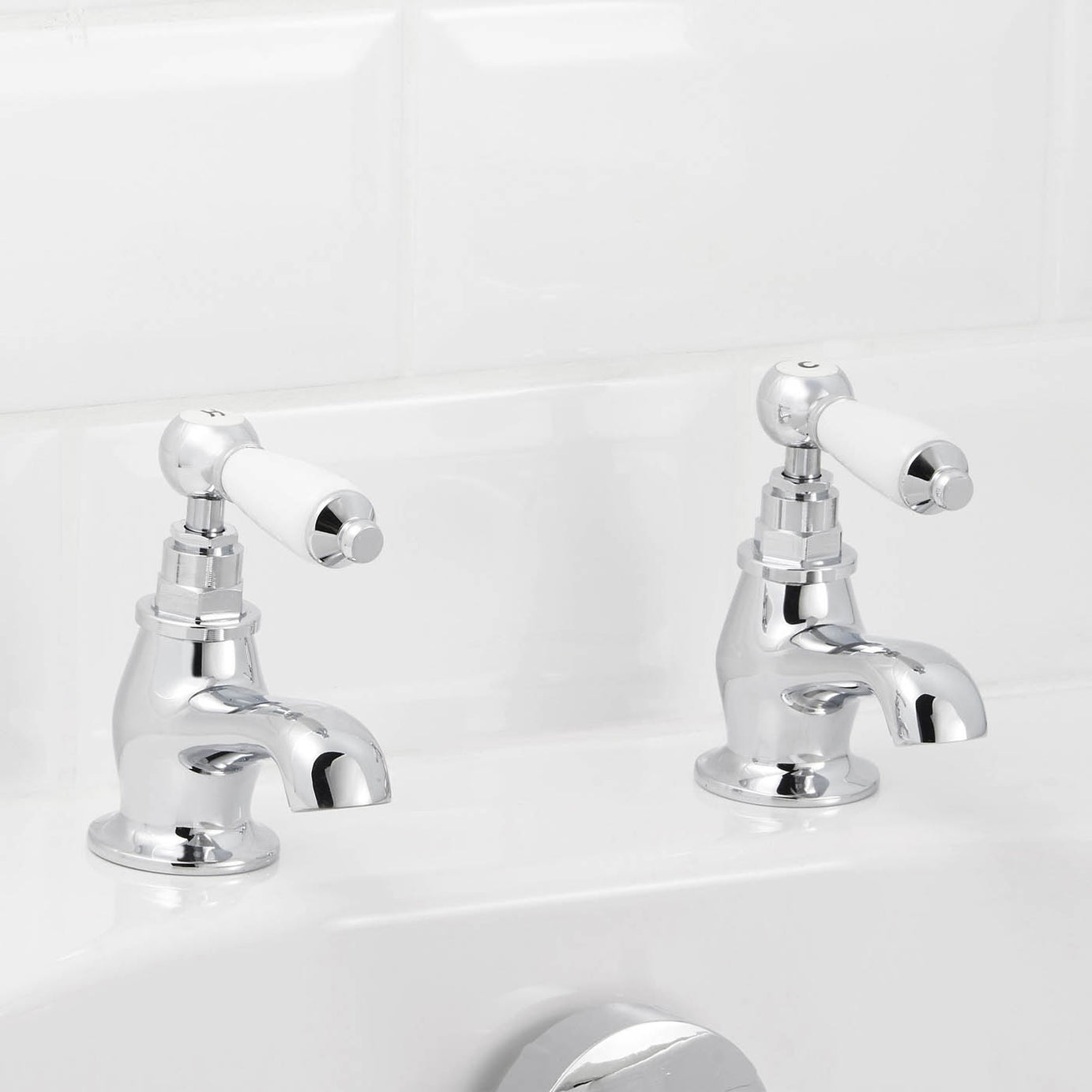 Bath Pillar Taps Traditional Bathroom Tub Filler Chrome Plated Brass Pair - Image 3