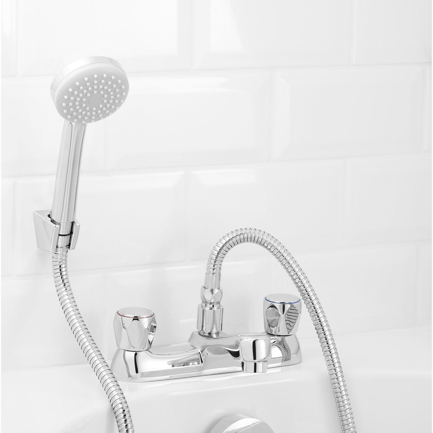 Bath Filler Tap Shower Mixer Handset Chrome Dual Lever Modern Bathroom - Image 2