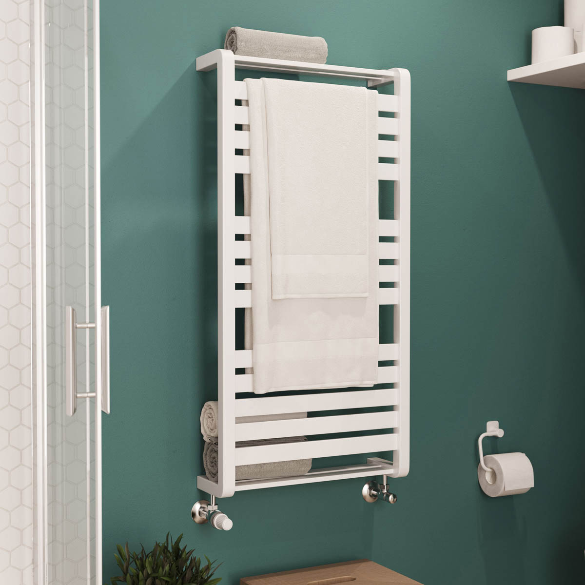 Towel Rail Radiator White Flat Bathroom Warmer Ladder Modern (H)100x(W)50cm - Image 2