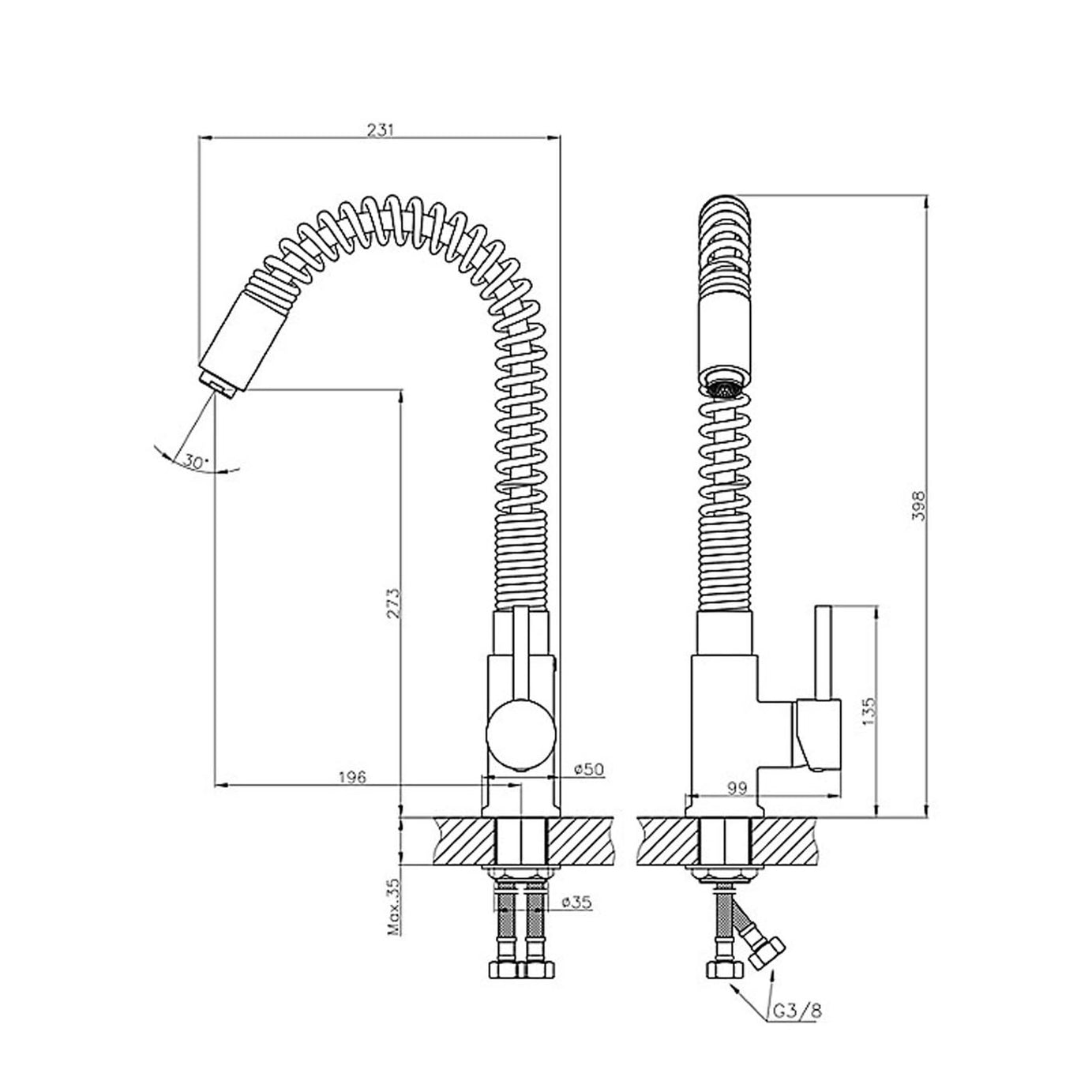 Kitchen Mixer Tap Single Side Lever Spring Neck Modern Nickel Brushed Effect - Image 2