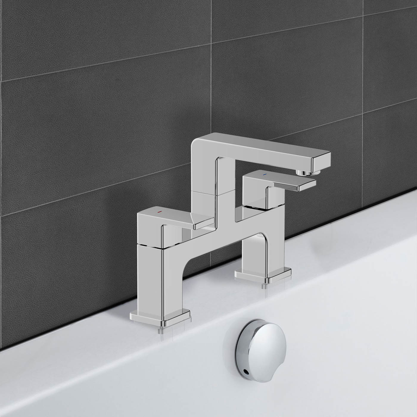 Bath Filler Tap Mixer Chrome Dual Lever Brass Square Manual Faucet Modern - Image 2