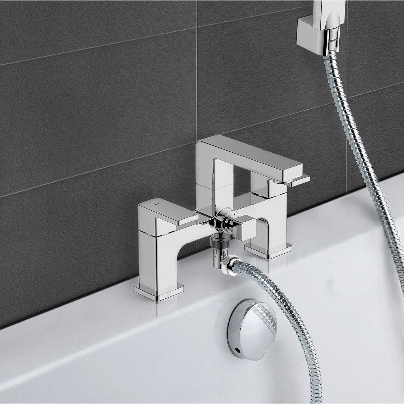 Bath Filler Tap Mixer Shower Handset Chrome Dual Lever ¼ Turn Modern Bathroom - Image 2