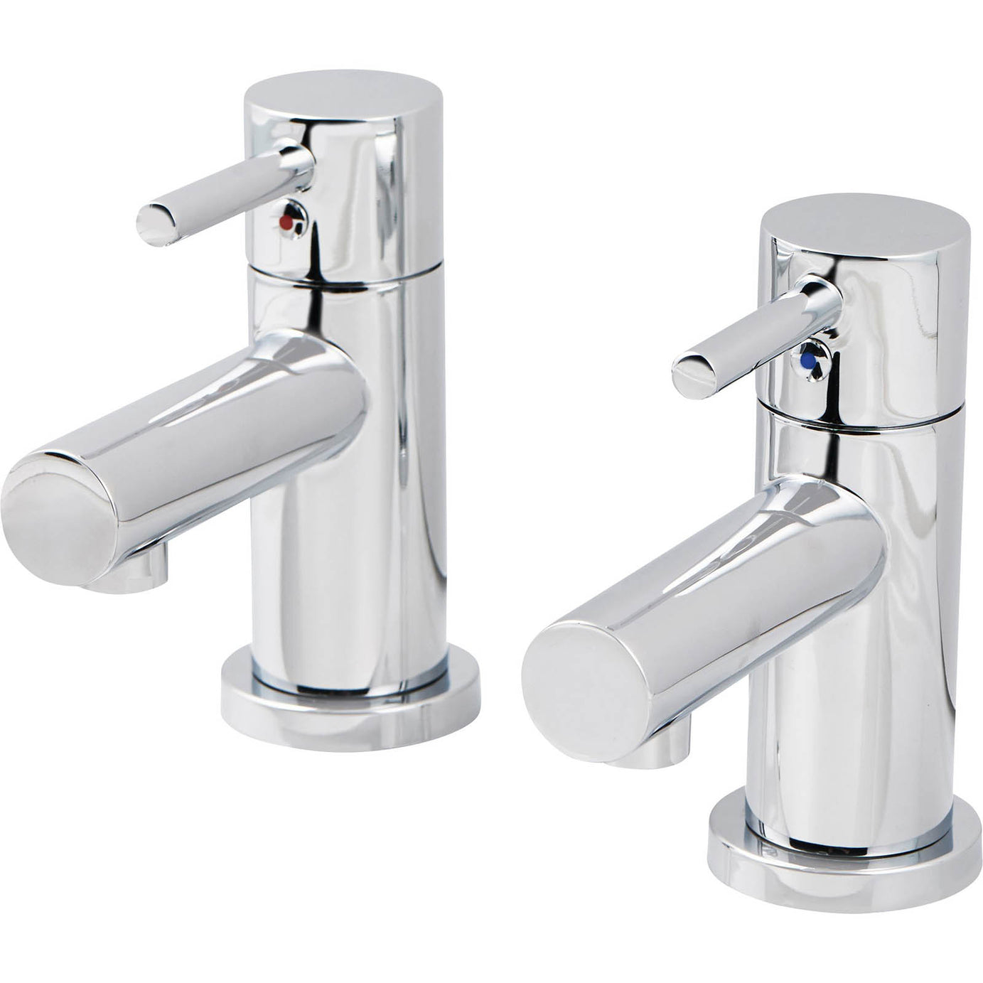Bathroom Basin Pillar Tap Chrome Full Turn Ceramic Disk Hot Cold Pair Modern - Image 1