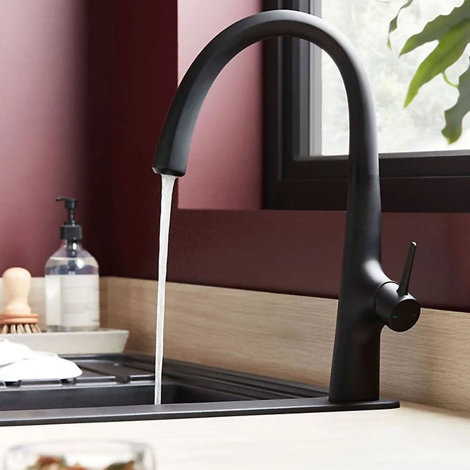 Kitchen Mixer Tap Single Lever Matt Black Graphite Effect Deck Mounted Modern - Image 3