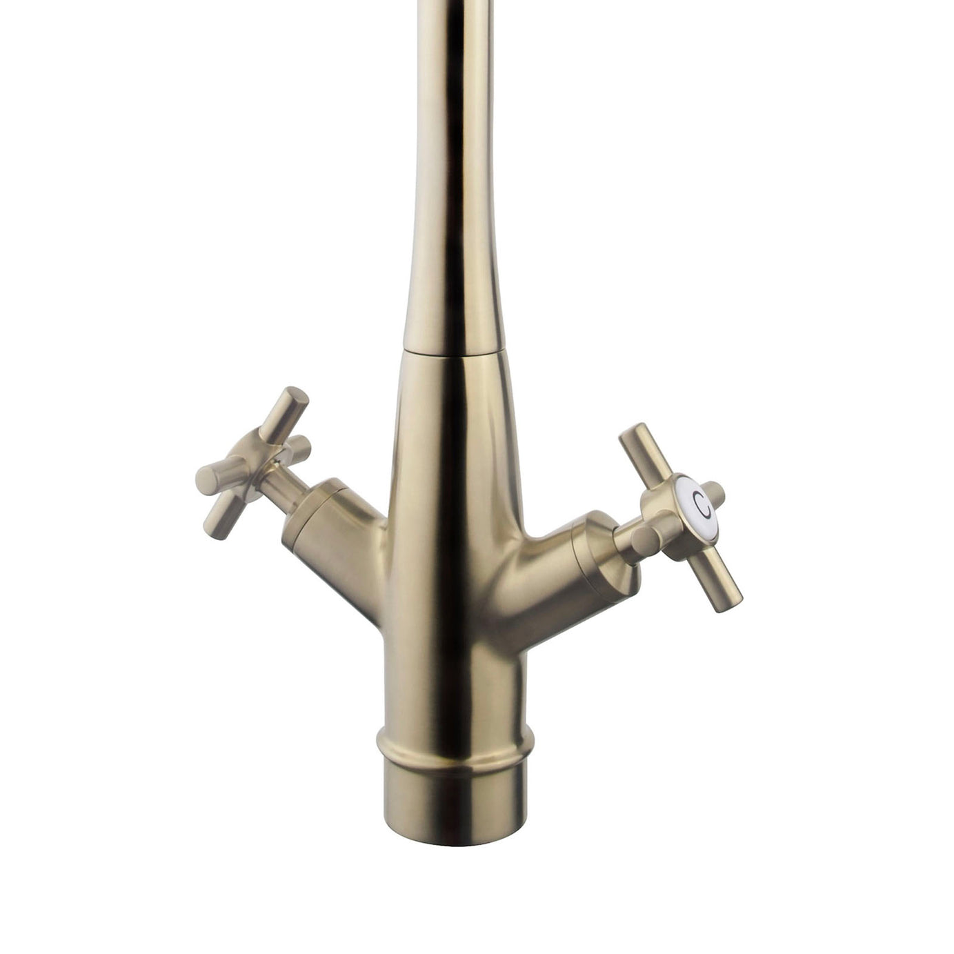 Kitchen Tap Mixer Double Lever Semi Gloss Gold Brass Effect Traditional Faucet - Image 3