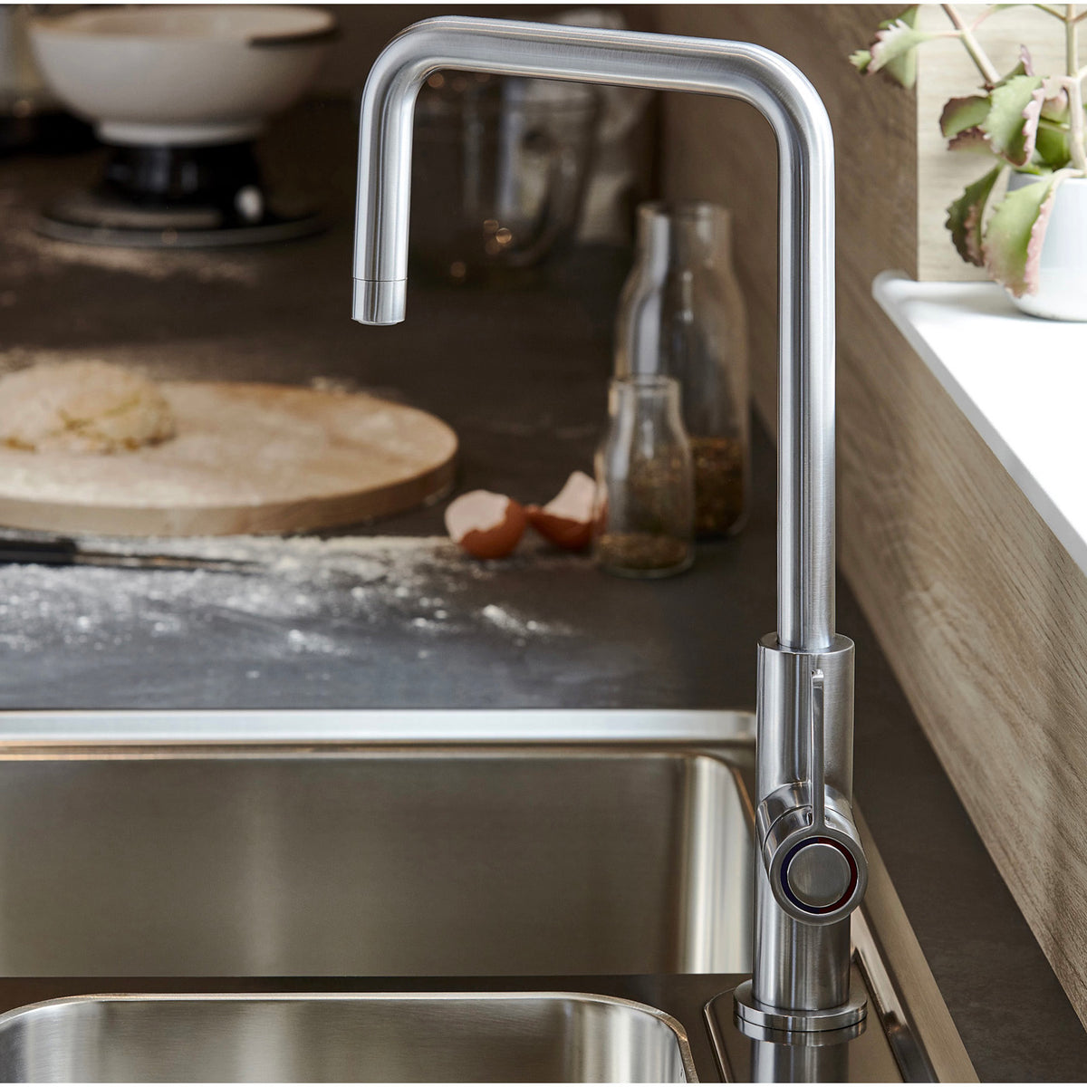 Kitchen Sink Tap Mixer Stainless Steel Single Lever Ceramic Cartridge Faucet - Image 2