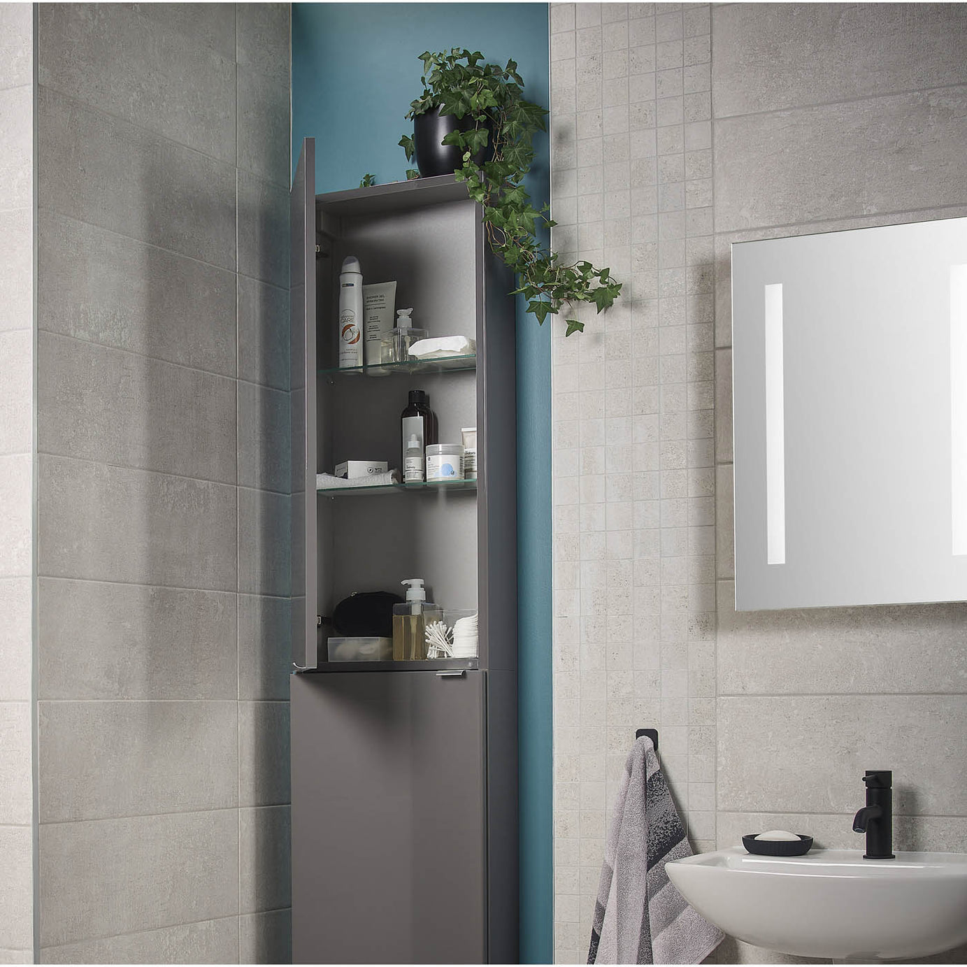 GoodHome Imandra Compact Gloss Anthracite Bathroom Single Wall cabinet (H)90cm (W)4cm - Image 3