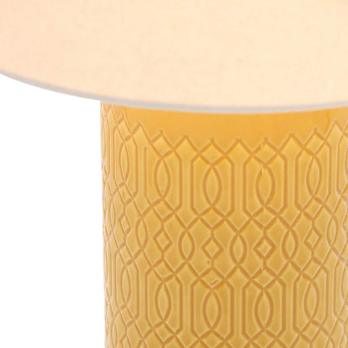 Table Lamp Embossed Ceramic Ochre Cylinder Yellow Modern Bedside Living Room - Image 2