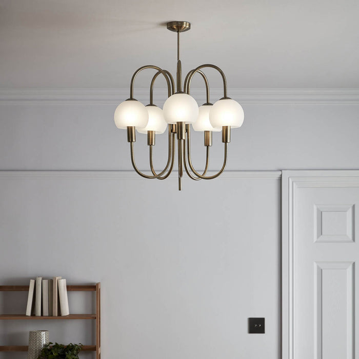 Pendant Ceiling Light 5 Way Antique Brass Adjustable Height Frosted (Dia)50cm - Image 2