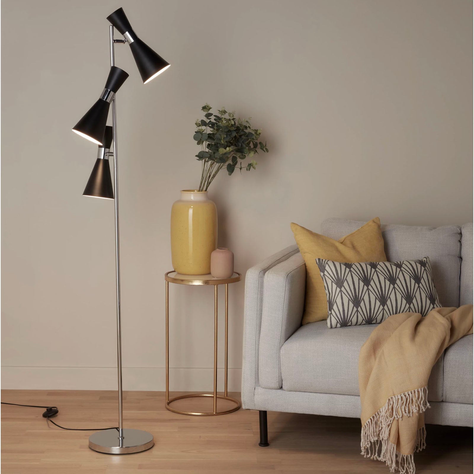 Floor Lamp 3 Light Matt Black Mengame Metal Modern Living Room Adjustable Head - Image 1