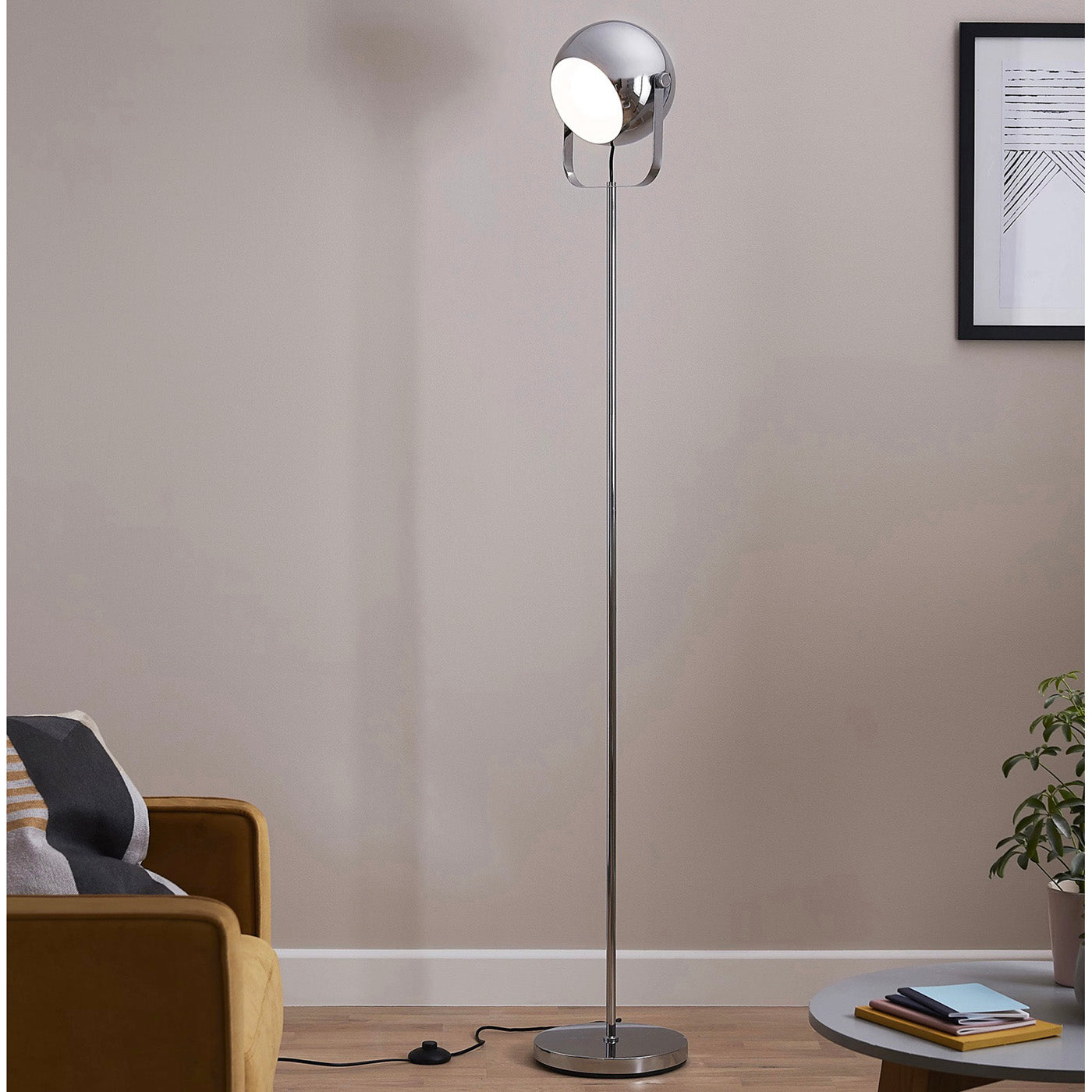 Floor Lamp 1 Light Chrome Effect Metal Living Room Bedroom E27 IP20 (H)1660mm - Image 1