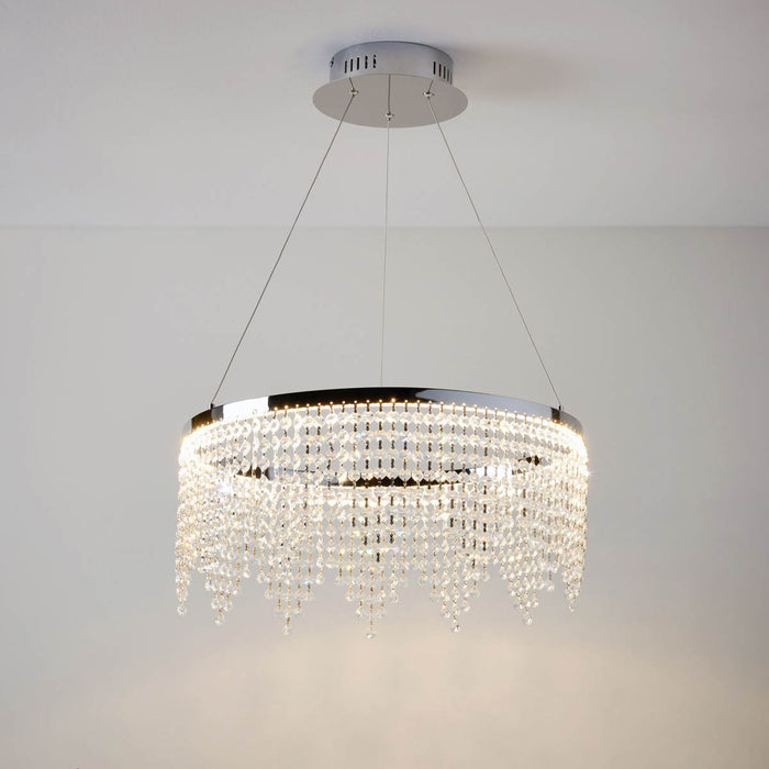 LED Ceiling Light Pendant Crystals Chrome Warm White 900lm Living Bedroom 25W - Image 2