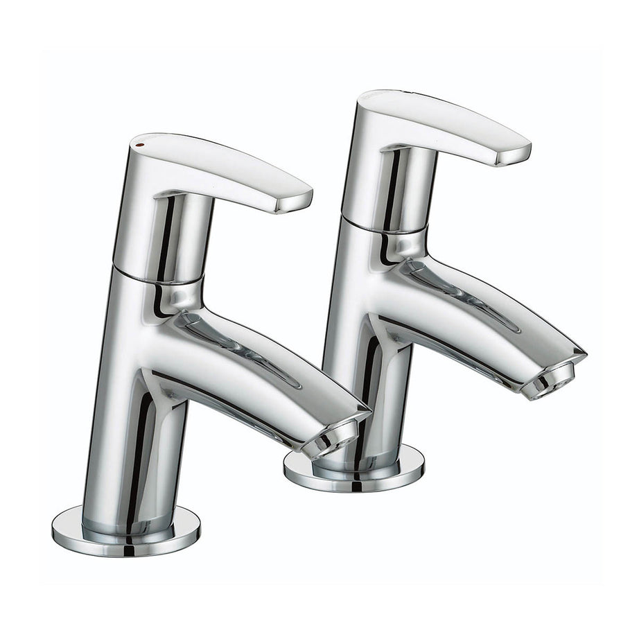 Basin Pillar Taps Pair Chrome Effect Contemporary Lever Scratch Resistant - Image 1