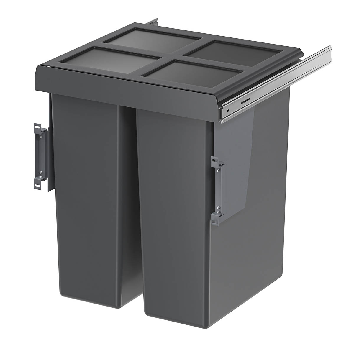 Kitchen Pull Out Waste Bin Integrated For Cabinet Anthracite Rectangular 58L - Image 1