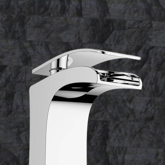 Bathroom Basin Tap Mono Mixer Single Lever Chrome Waterfall Waste Modern - Image 4