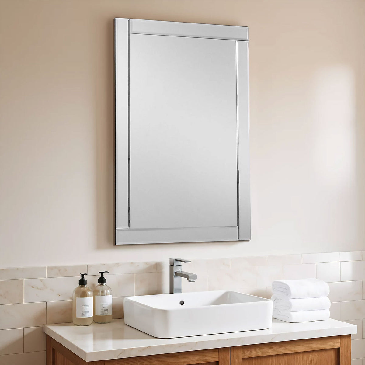 Aripa Frameless Wall Mirror Art Deco Clear Rectangular 76 x 50cm - Image 1