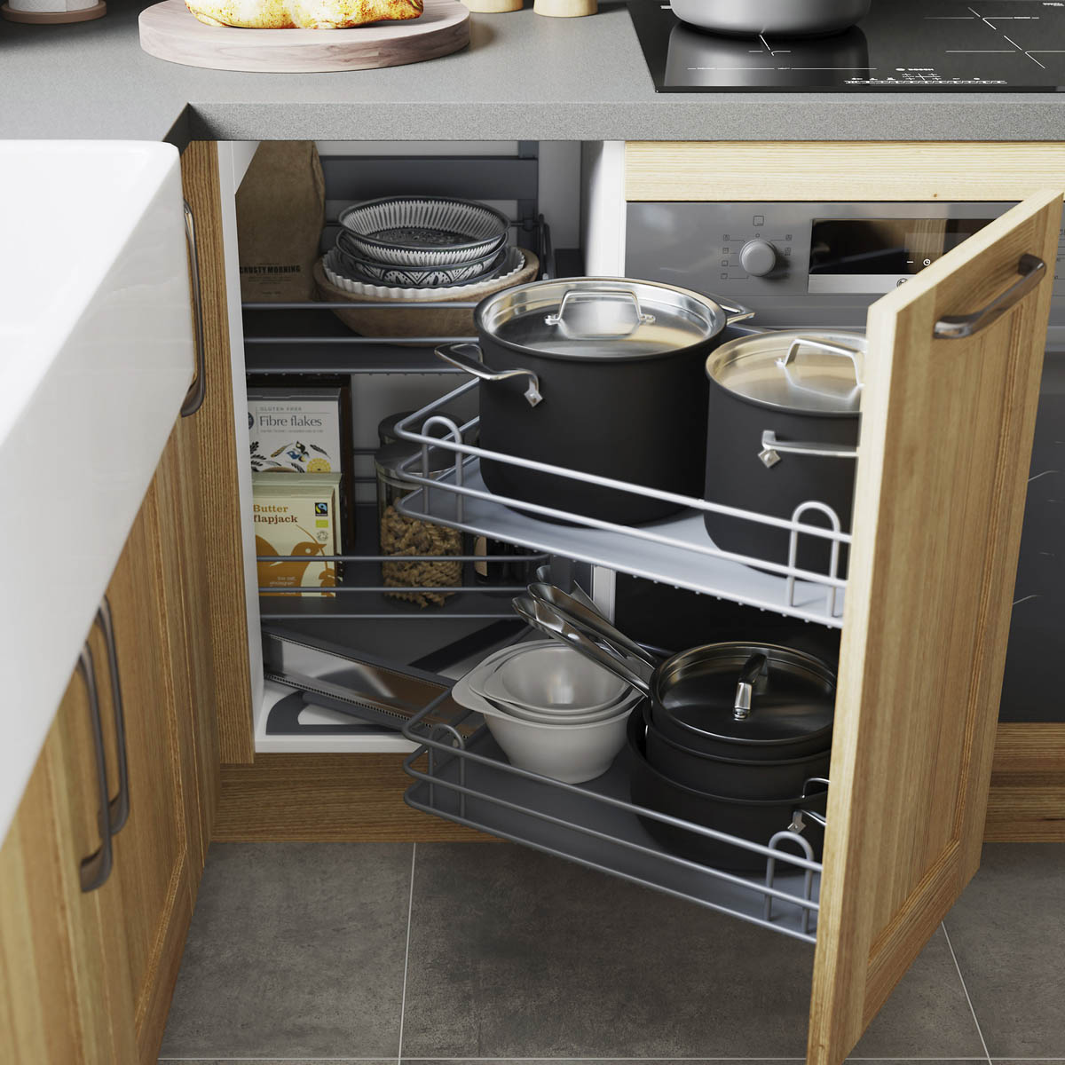 Kitchen Corner Cabinet Pull-Out Storage Grey Soft-Close RH Space Saving 40cm - Image 3