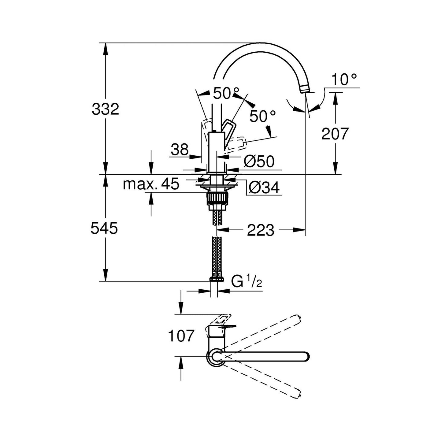 Kitchen Tap Mixer Stainless Steel Single Lever Swivel Spout Modern Faucet - Image 2