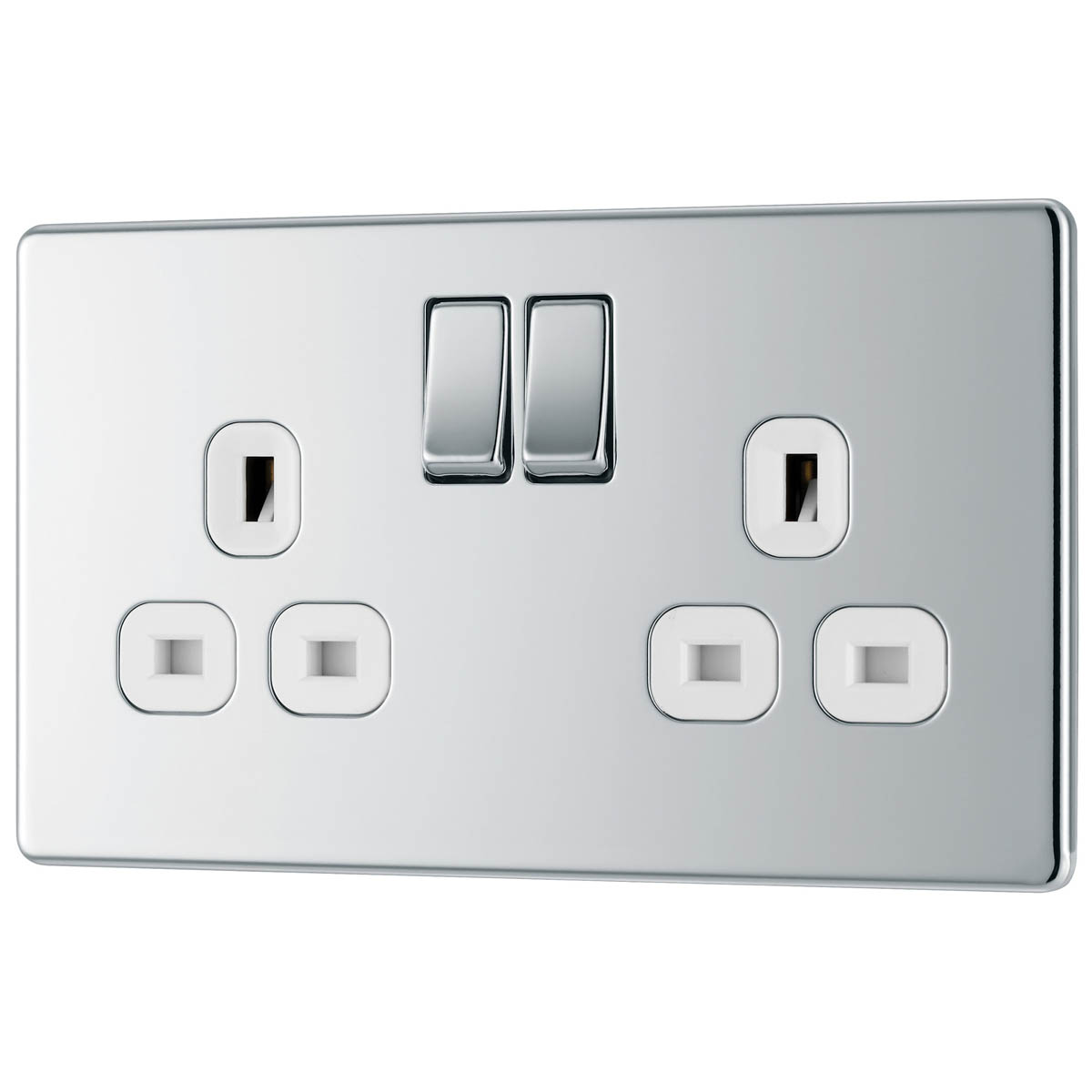 Double Switched Socket 13A 2 Gang Stainless Steel Chrome Effect Screwless 5 Pack - Image 7