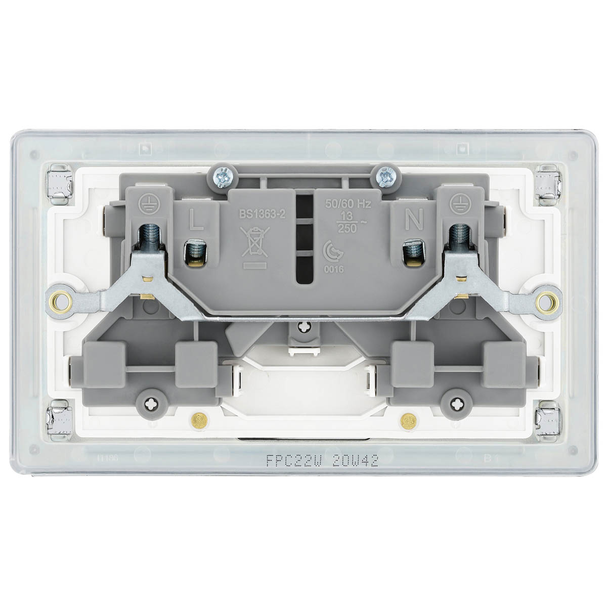 Double Switched Socket 13A 2 Gang Stainless Steel Chrome Effect Screwless 5 Pack - Image 4