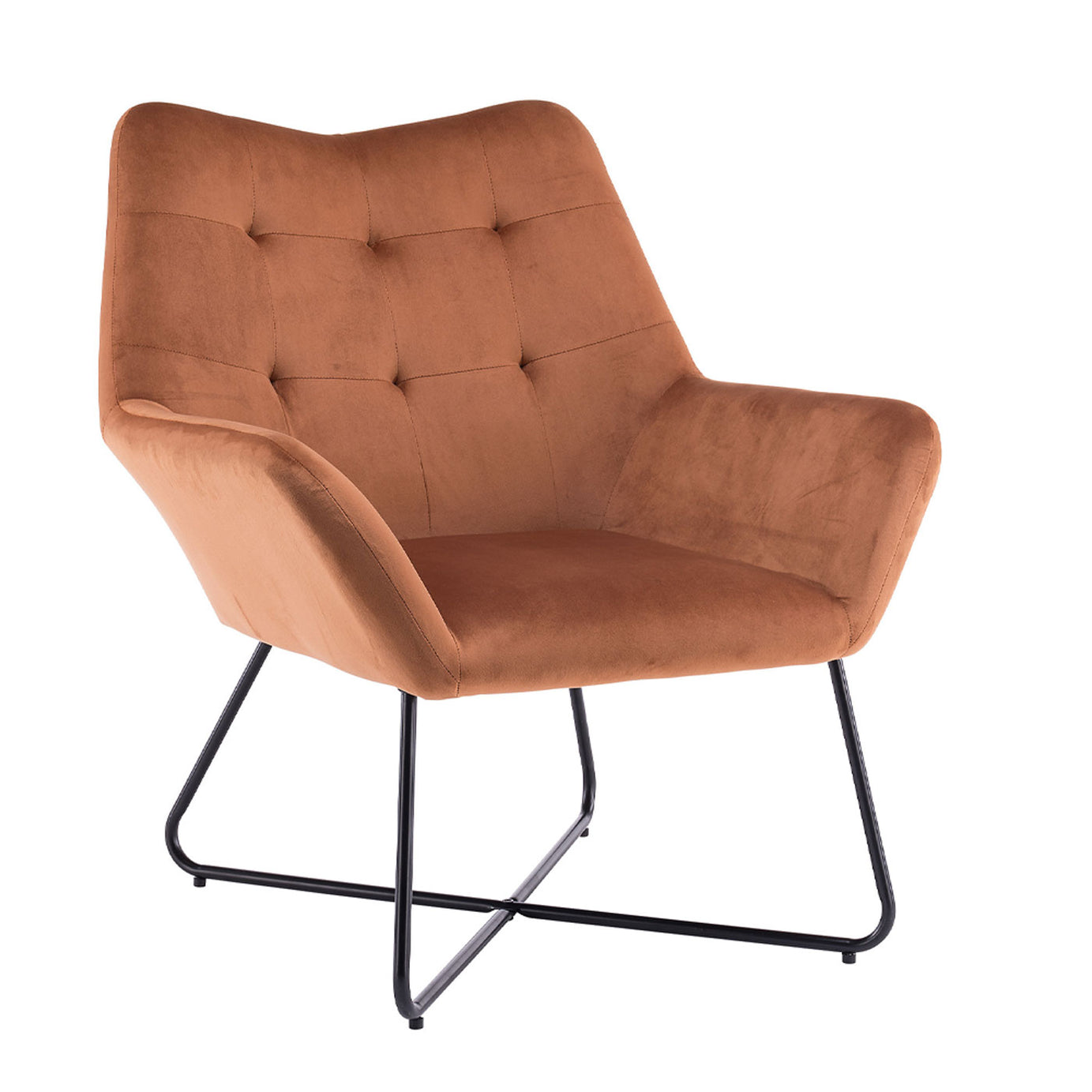 Accent Chair Burnt Orange Velvet Effect Black Metal Legs H865 x W750 x D800mm - Image 3