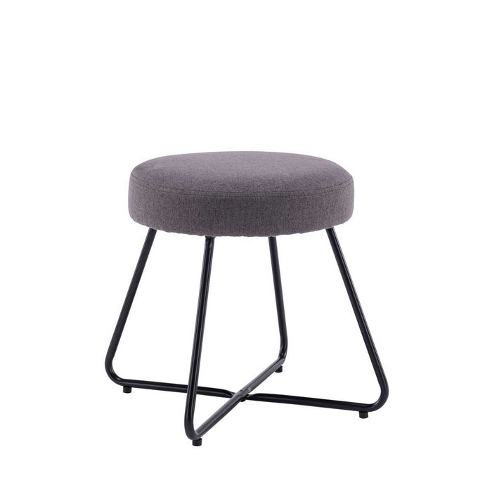 Foot Stool Padded Grey Round Linen Effect Soft Foam Seat Comfort Modern - Image 1