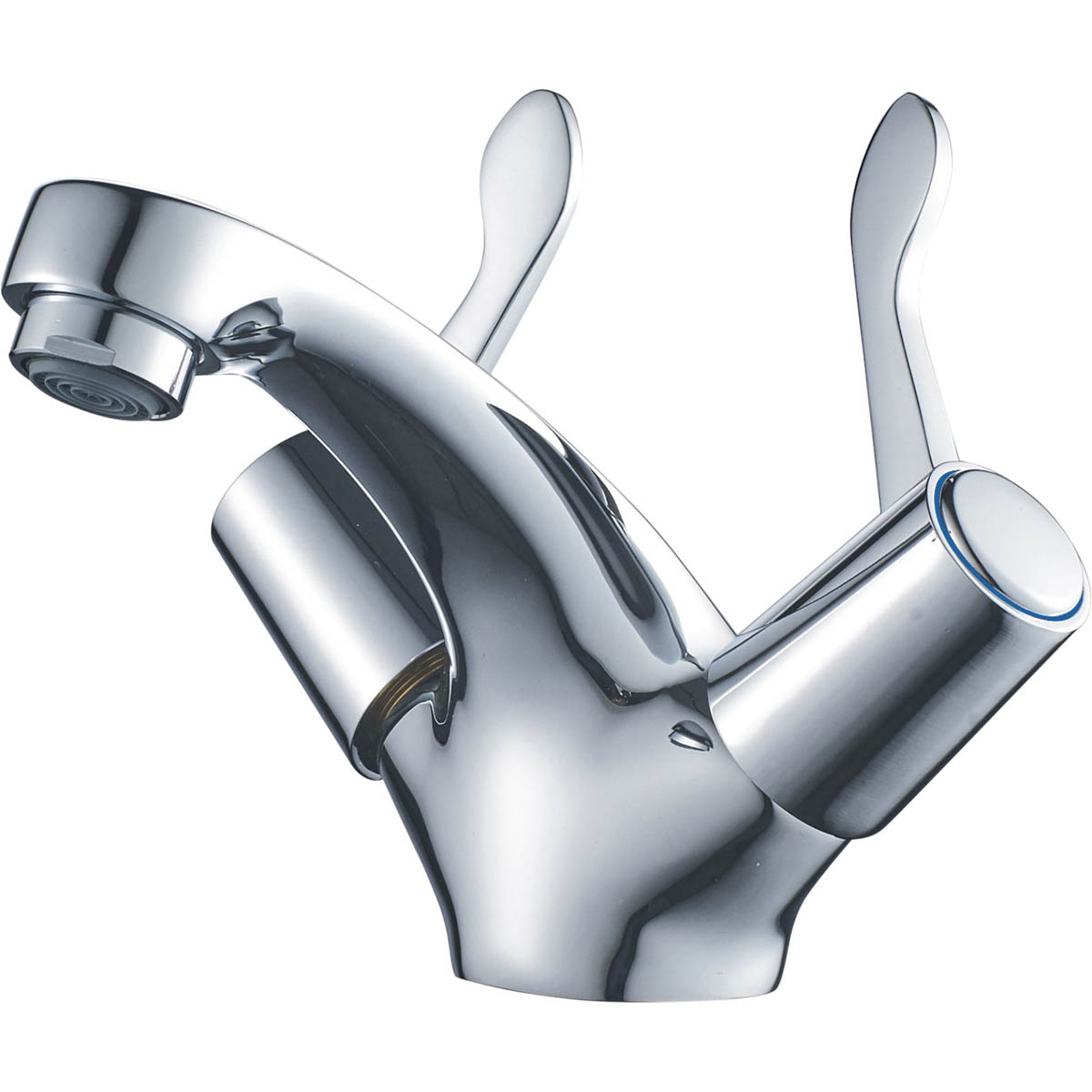 Bathroom Basin Mixer Tap Dual Double Lever Modern Chrome Finish Water Savings - Image 1