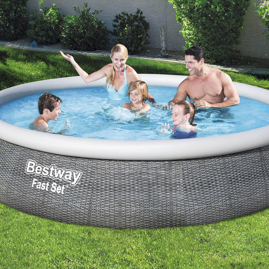 Bestway Swimming Pool Inflatable Family Round Grey With Pump (L) 396 x (H) 84cm - Image 2