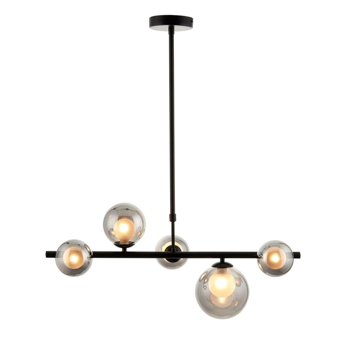 Pendant Ceiling Light Black 5 Way Multi Arm Globe Glass Shades (Dia)250mm - Image 3