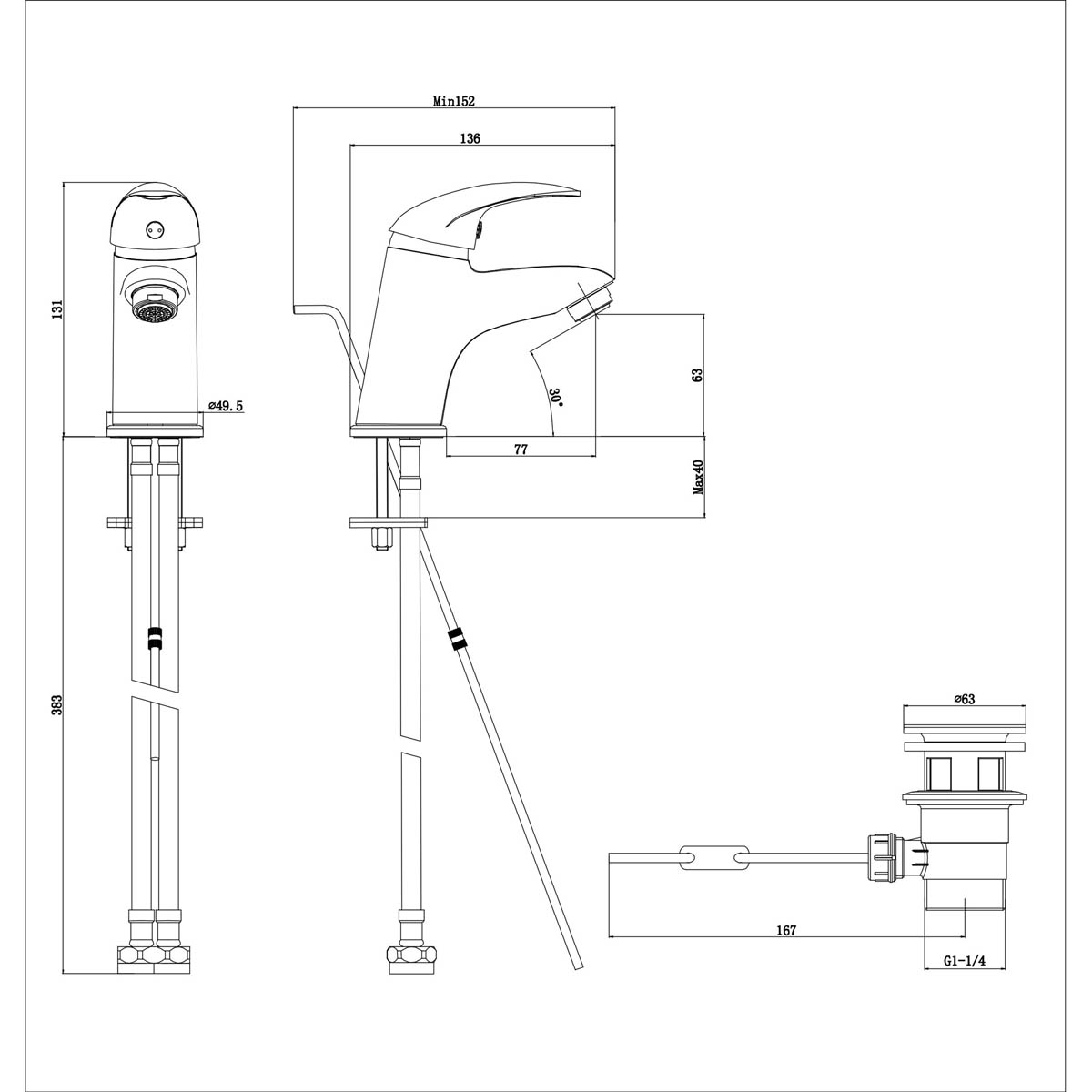 Bathroom Basin Tap Mono Mixer Single Lever Brass Compact Modern Faucet - Image 3