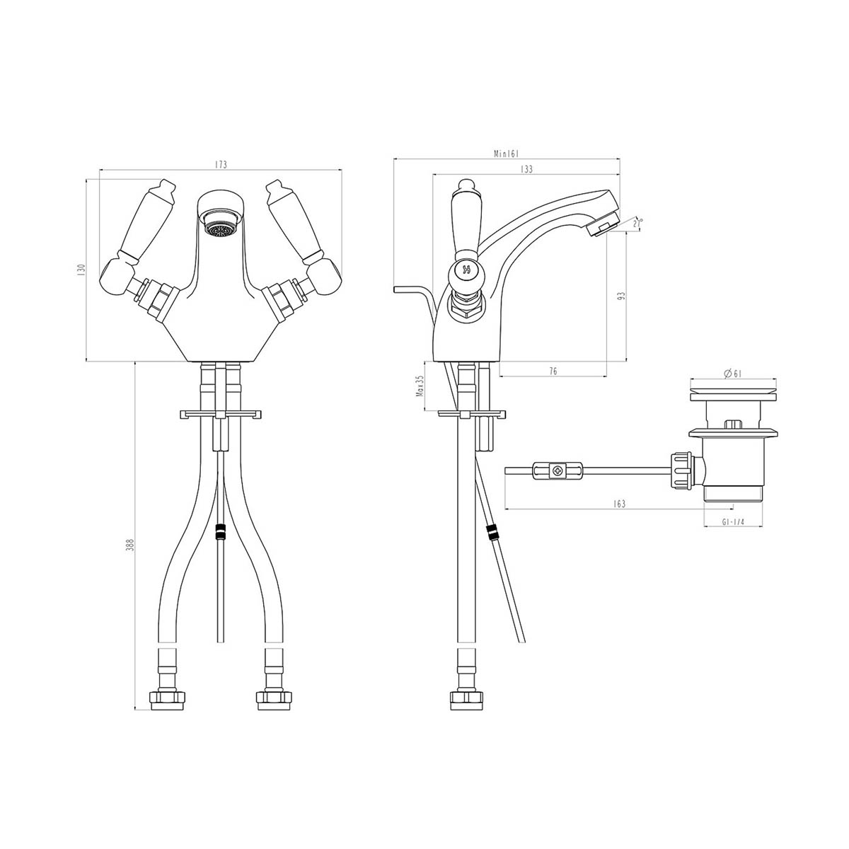 Basin Tap Mono Mixer Brass Dual Lever ¼ Turn Bathroom Wash Sink Faucet - Image 3