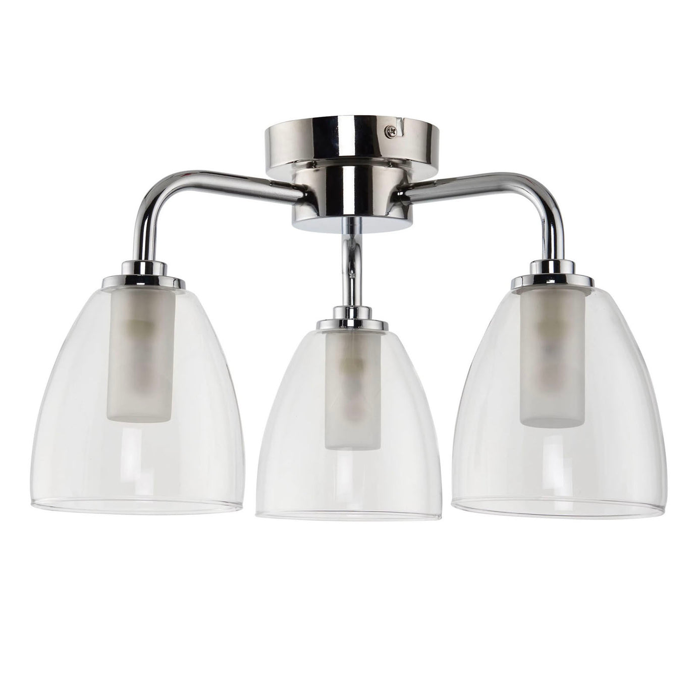 Bathroom Ceiling Light 3 Way Chrome Effect Clear Bell Glass Shades Modern 54W - Image 3