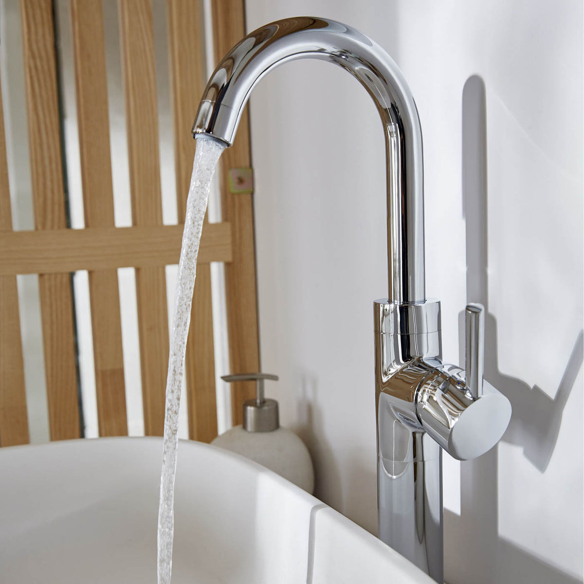 Bathroom Basin Mixer Tap Mono Tall Chrome Finish Single Lever Round Modern - Image 6