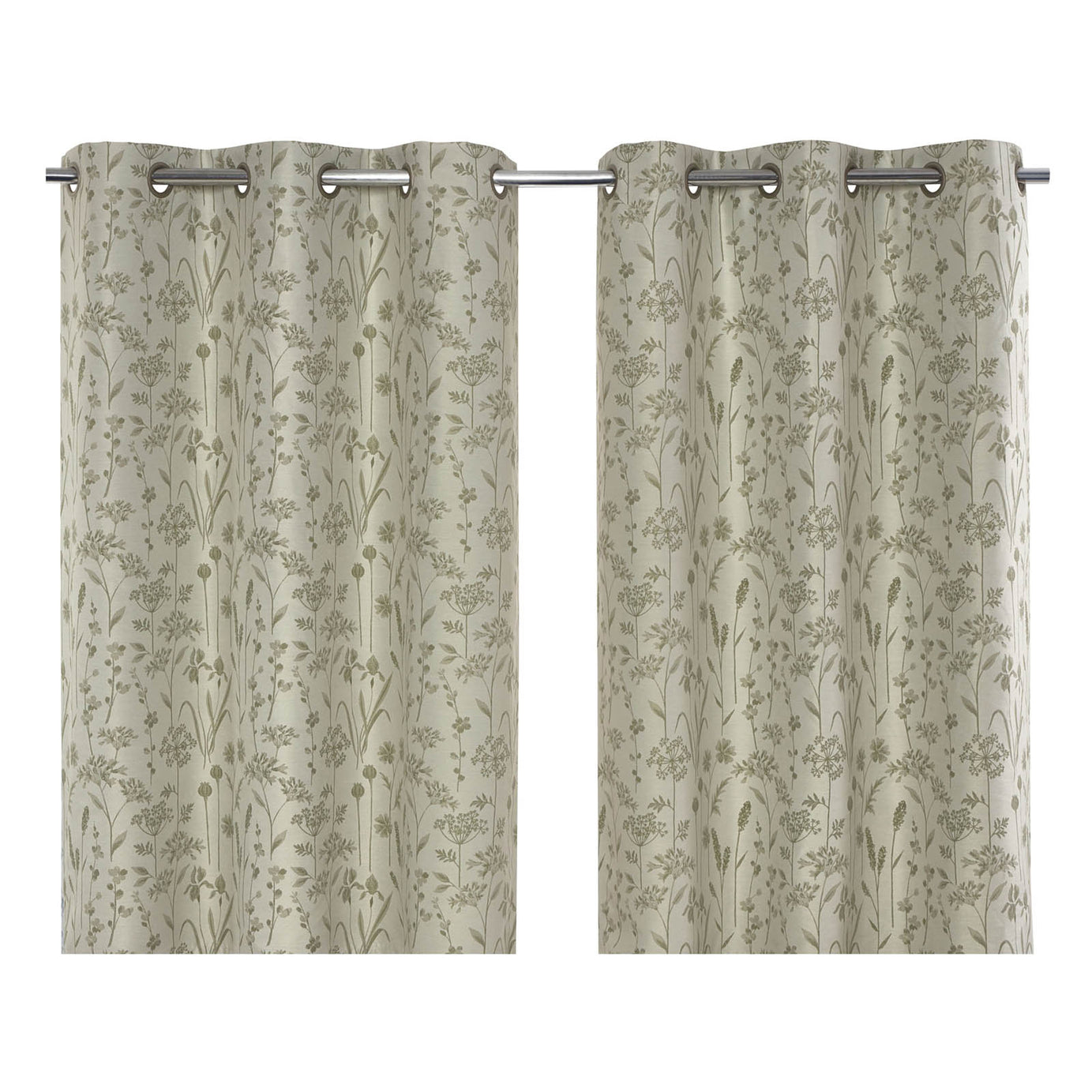 Eyelet Curtain Light Green Herbarium Lined Ready Made Ring Top Pair 167x183cm - Image 1