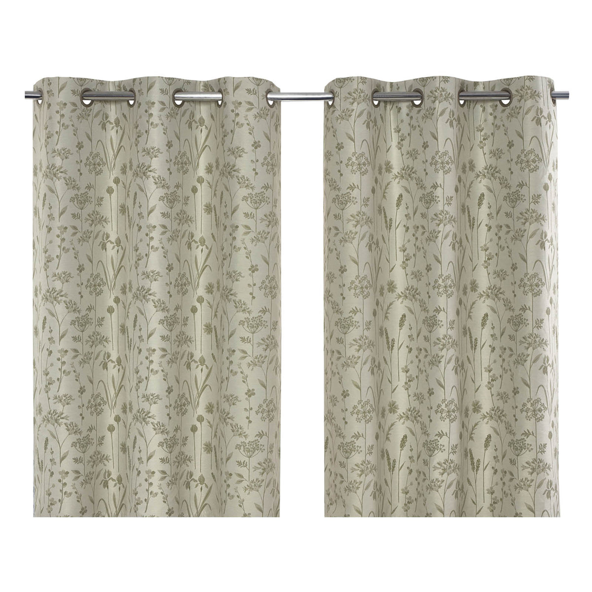 Eyelet Curtain Light Green Herbarium Lined Ready Made Ring Top Pair 167x183cm - Image 1