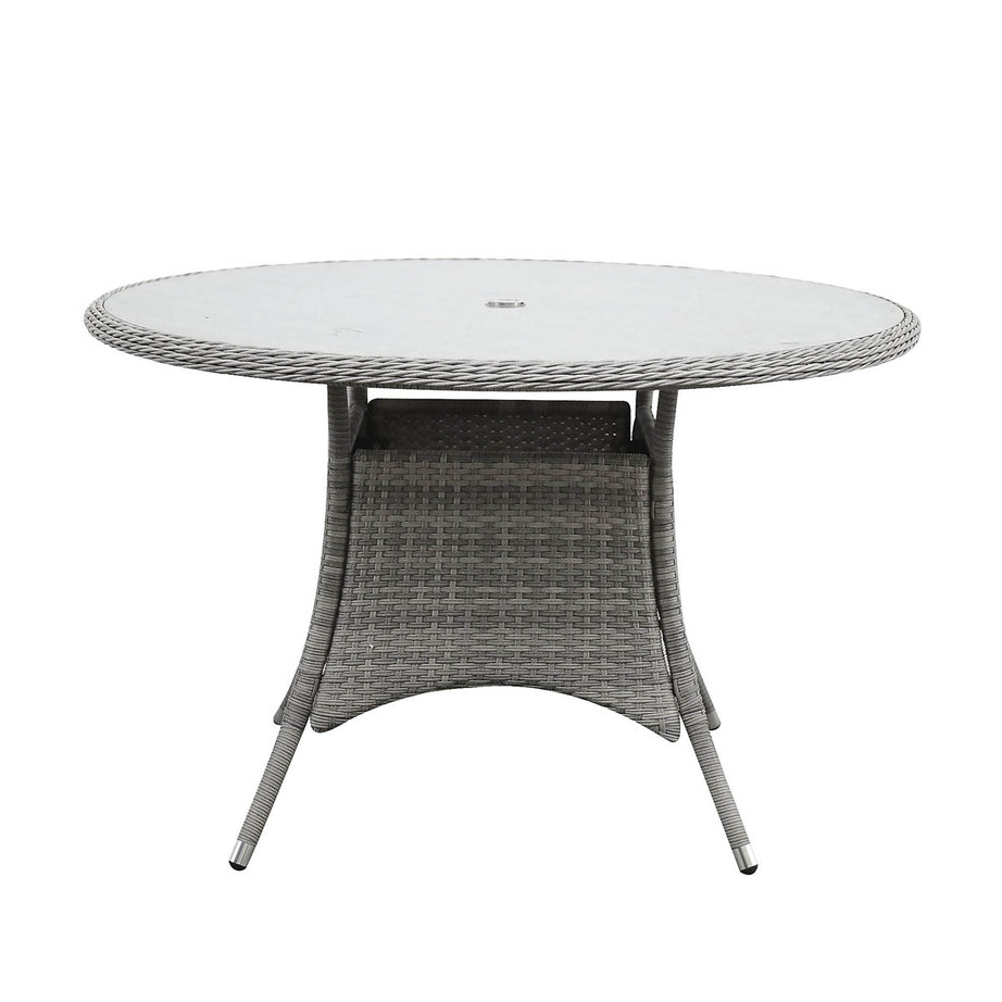Garden Dining Table 4 Seater Grey Rattan Round Outdoor Umbrella Hole (W) 121cm - Image 3