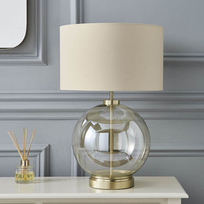 Table Lamp Satin Champagne Brass Effect Round Bedside Living Room Bedroom 42W - Image 2