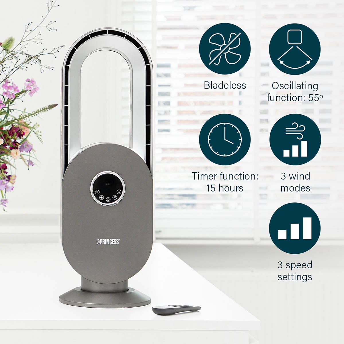 Princess Fan Cooling and Air Circulation Bladeless Remote Control (H)67.5cm - Image 9