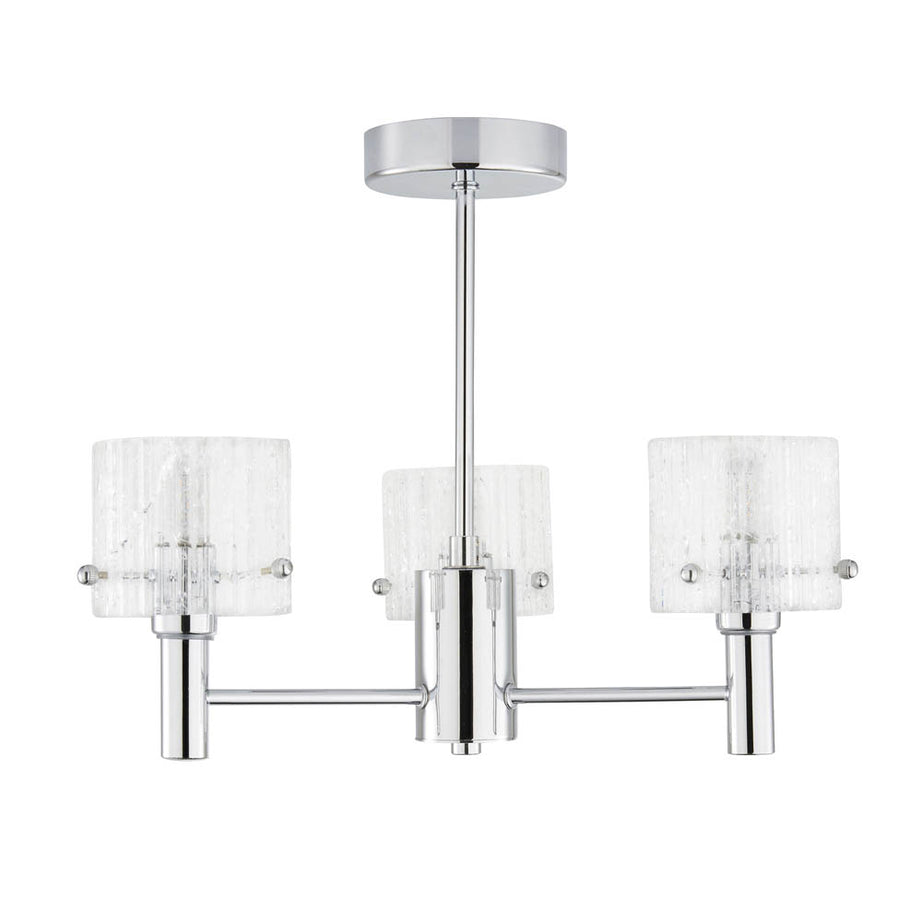 Ceiling Light 3 Way Chrome Cracked Glass Modern Living Room Bedroom - Image 1