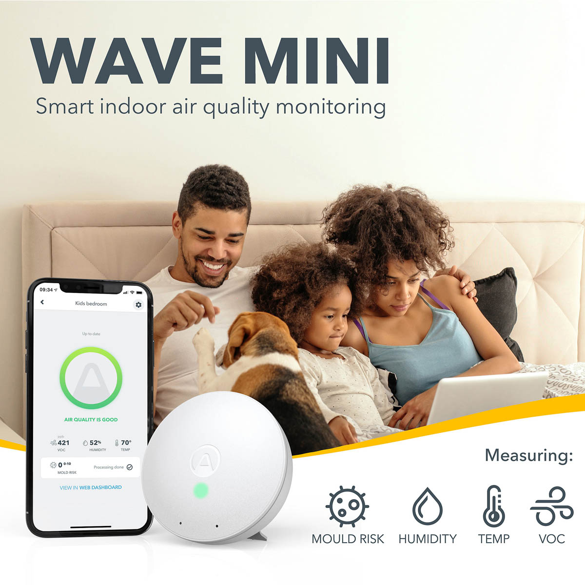 Airthings Air Quality Monitor Mini Smart White Colour Indicator Wireless 50m³ - Image 7