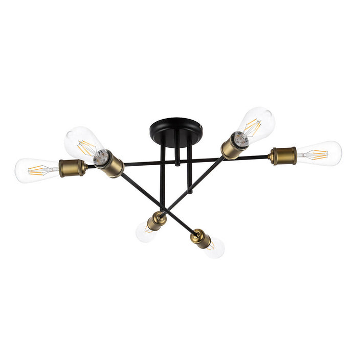 Ceiling Light 6 Way Multi Arm Matt Black Metal Adjustable Heads Antique Brass - Image 2